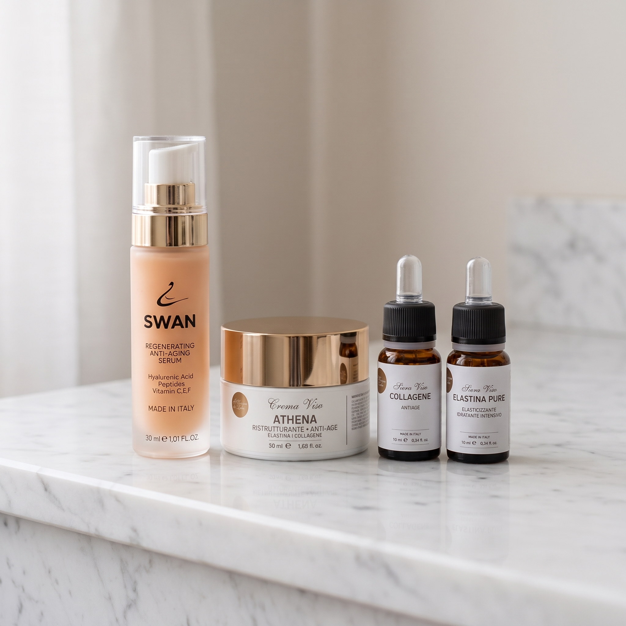 Routine Ristrutturante SWAN — SWAN Serum, Crema ATHENA, Siero Collagene ed Elastina